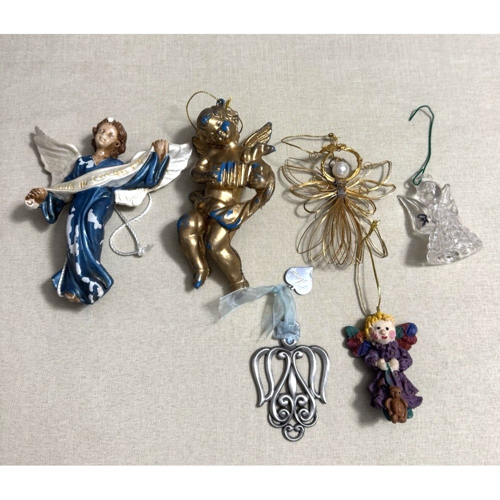Vintage Angel Themed Christmas Ornaments Lot Of 6 Assorted 20-31 Years Old
